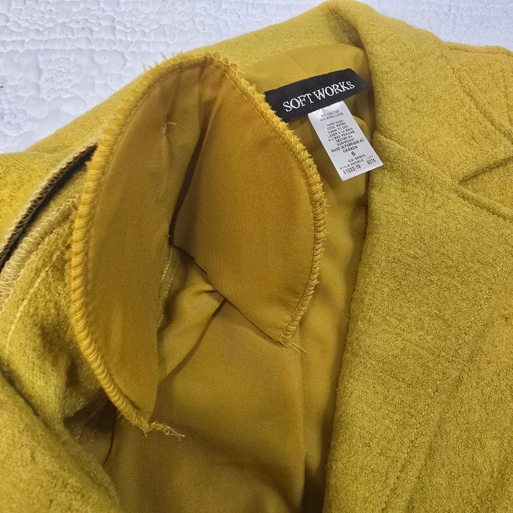Soft Works Wool Blend Vintage Blazer Womens Size‎ 6 Chartreuse Textured Canada